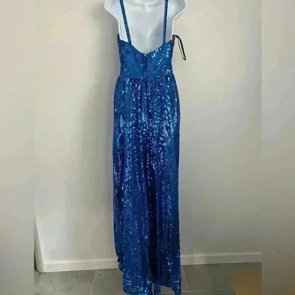 Vintage Alyce Designs Sapphire Blue Sequin Beaded Dress Size 8 - Picture 7 of 12